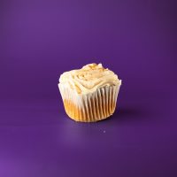 A pumpkin cupcake with a pumpkin pie filling baked in, topped with cream cheese icing and finished with a sprinkle of pumpkin pie spice. Pumpkin Pie cupcake