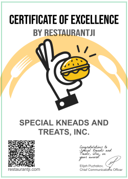 Certificate of Excellence by Restaurantji. Special Kneads and Treats, Inc. Congratulations to Special Kneads and Treats, Inc. on your award! Elijah Puzhakov, Chief Communications Officer