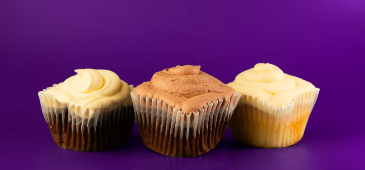 A set of three sugar free cupcakes: chocolate with vanilla icing, chocolate with chocolate icing, and vanilla with vanilla icing 3 Sugar Free cupcakes